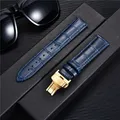 Bracelet montre cuir bambou 18 à 24 mm boucle papillon – Couleur du bracelet dark blue-gold