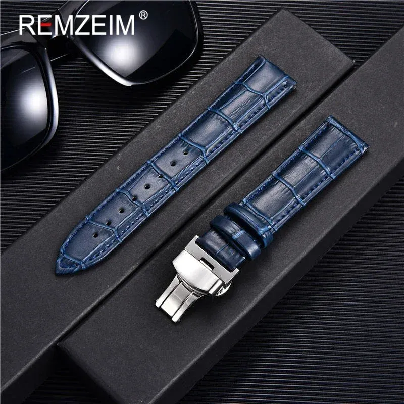 Bracelet montre cuir bambou 18 à 24 mm boucle papillon