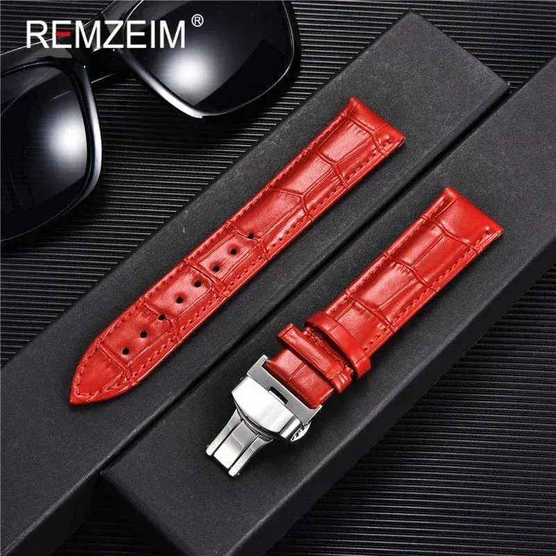 Bracelet montre cuir bambou 18 à 24 mm boucle papillon