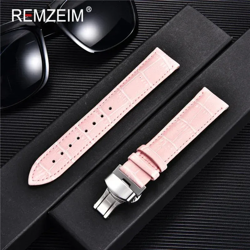 Bracelet montre cuir bambou 18 à 24 mm boucle papillon