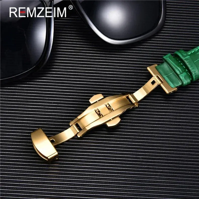 Bracelet montre cuir bambou 18 à 24 mm boucle papillon
