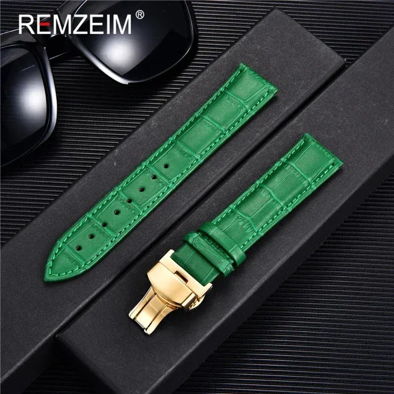 Bracelet montre cuir bambou 18 à 24 mm boucle papillon