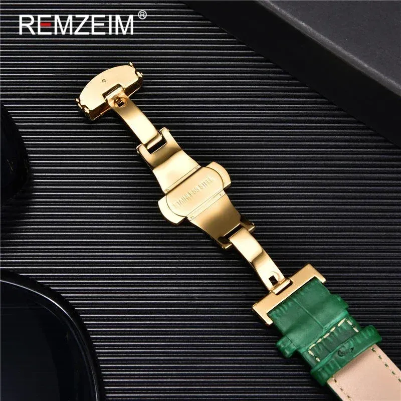 Bracelet montre cuir bambou 18 à 24 mm boucle papillon
