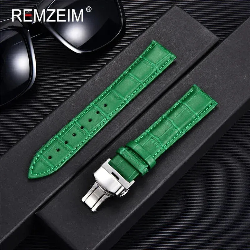 Bracelet montre cuir bambou 18 à 24 mm boucle papillon