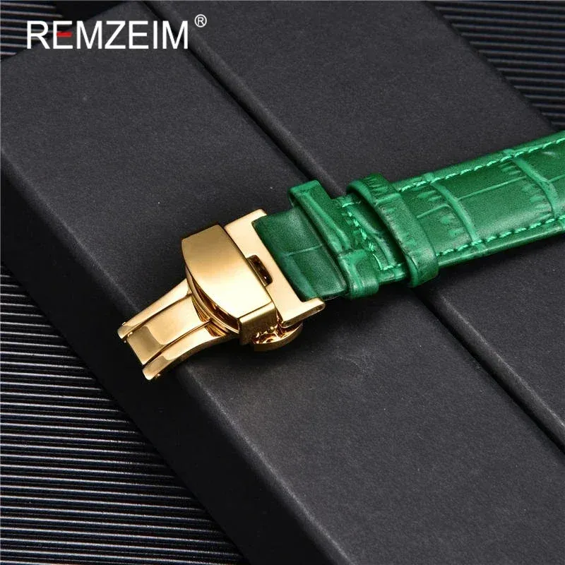 Bracelet montre cuir bambou 18 à 24 mm boucle papillon