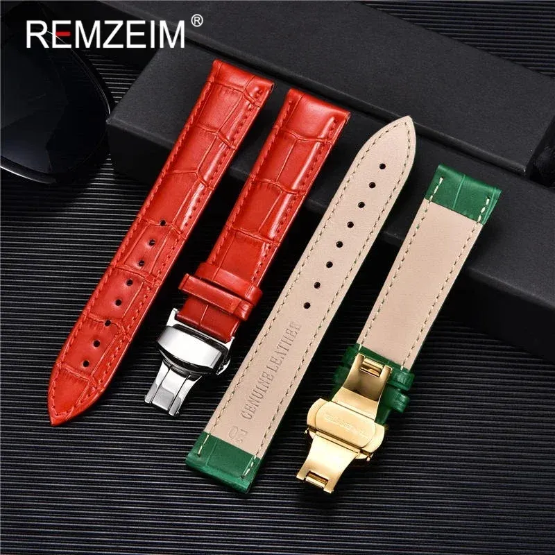 Bracelet montre cuir bambou 18 à 24 mm boucle papillon