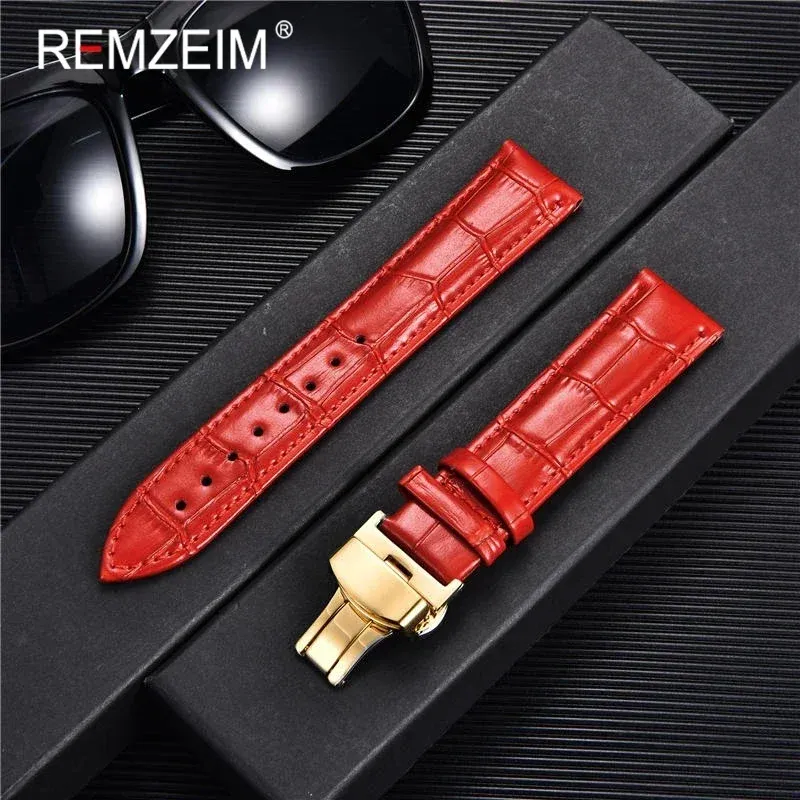 Bracelet montre cuir bambou 18 à 24 mm boucle papillon