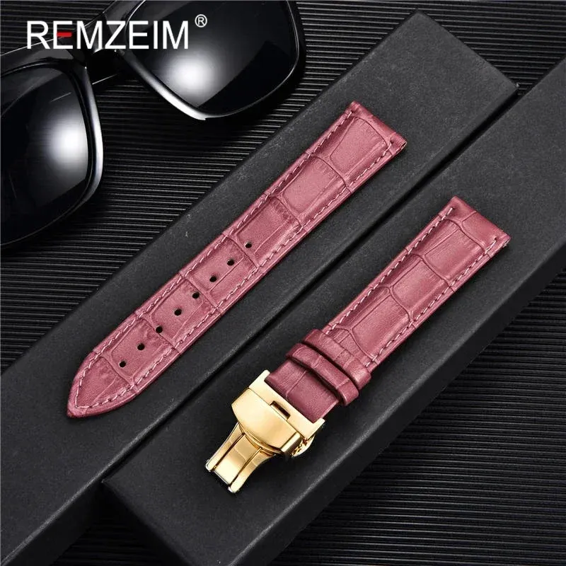 Bracelet montre cuir bambou 18 à 24 mm boucle papillon