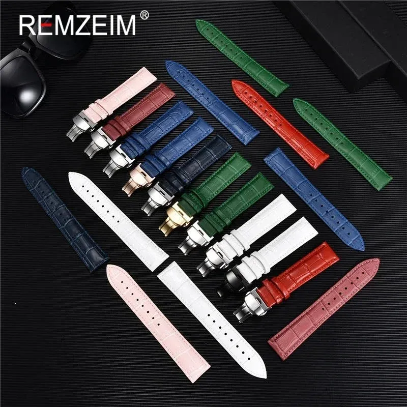 Bracelet montre cuir bambou 18 à 24 mm boucle papillon