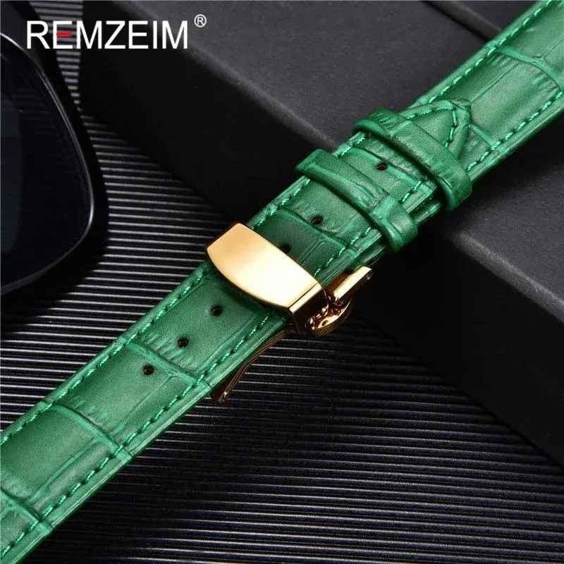 Bracelet montre cuir bambou 18 à 24 mm boucle papillon