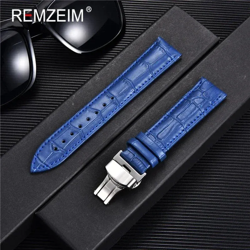 Bracelet montre cuir bambou 18 à 24 mm boucle papillon