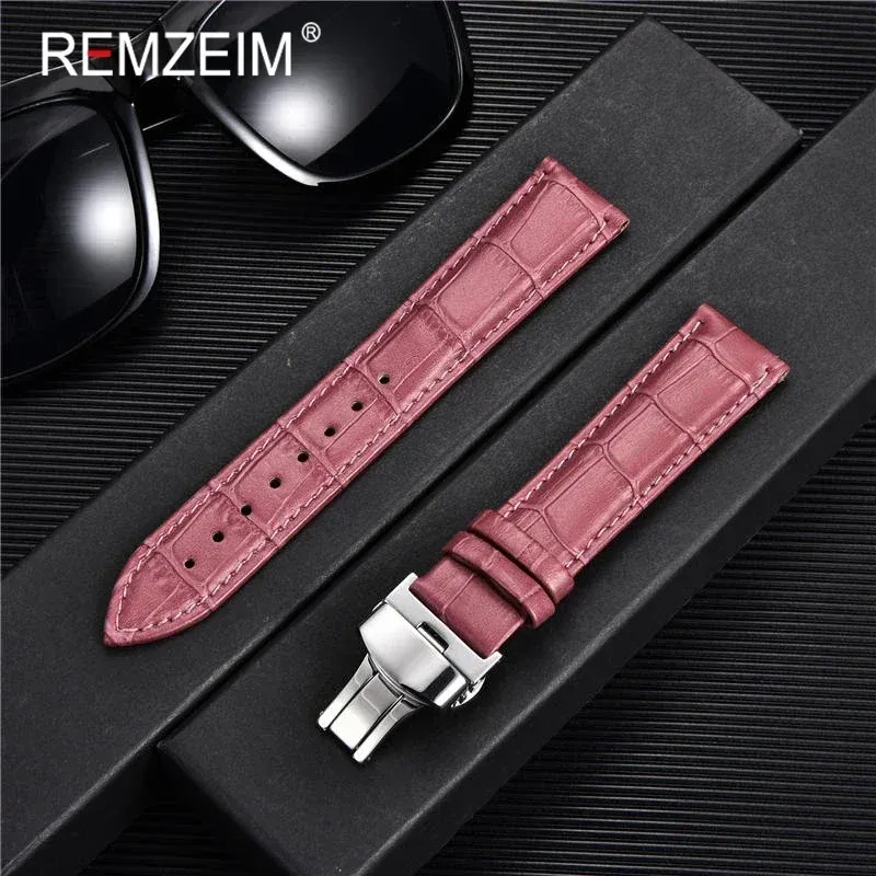 Bracelet montre cuir bambou 18 à 24 mm boucle papillon