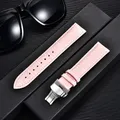 Bracelet montre cuir bambou 18 à 24 mm boucle papillon – Couleur du bracelet pink-silver