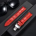 Bracelet montre cuir bambou 18 à 24 mm boucle papillon – Couleur du bracelet red-silver