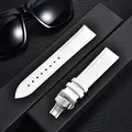 Bracelet montre cuir bambou 18 à 24 mm boucle papillon – Couleur du bracelet white-silver