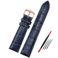 Bracelet montre cuir bleu réglable 14 à 22 mm – Couleur du bracelet Dark blue rose