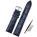 Bracelet montre cuir bleu réglable 14 à 22 mm – Couleur du bracelet Dark blue silver