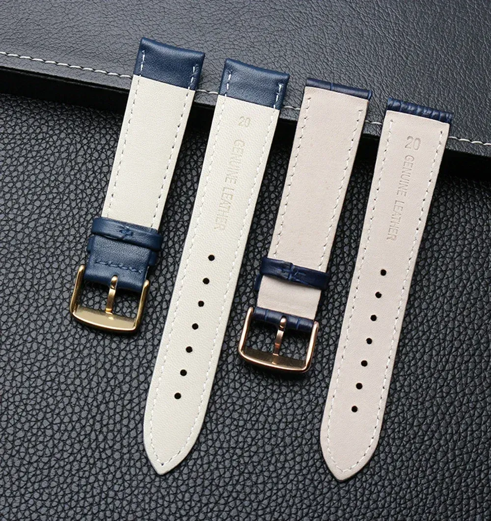 Bracelet montre cuir bleu réglable 14 à 22 mm