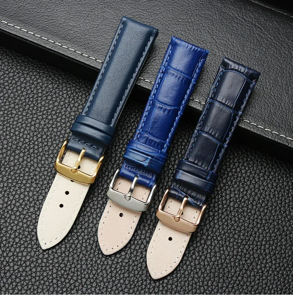 Bracelet montre cuir bleu réglable 14 à 22 mm