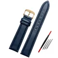 Bracelet montre cuir bleu réglable 14 à 22 mm – Couleur du bracelet Plain blue gold