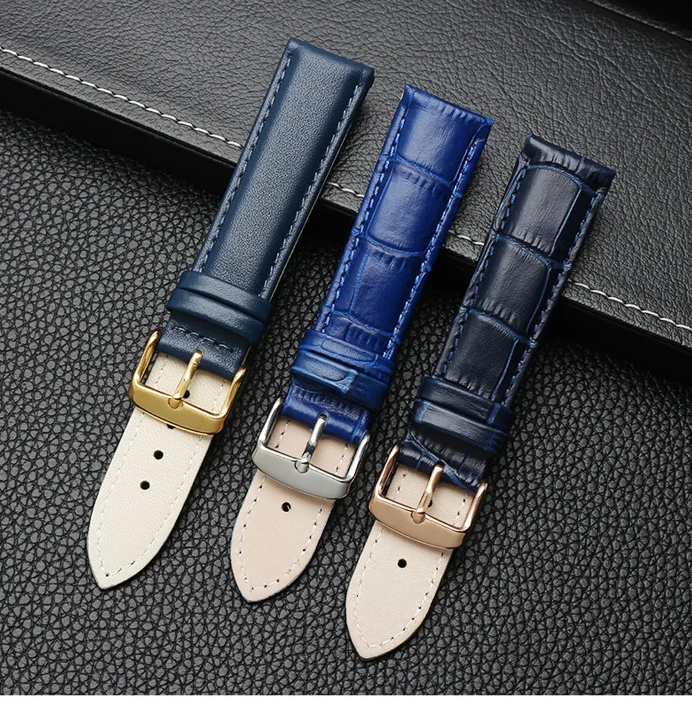 Bracelet montre cuir bleu réglable 14 à 23 mm