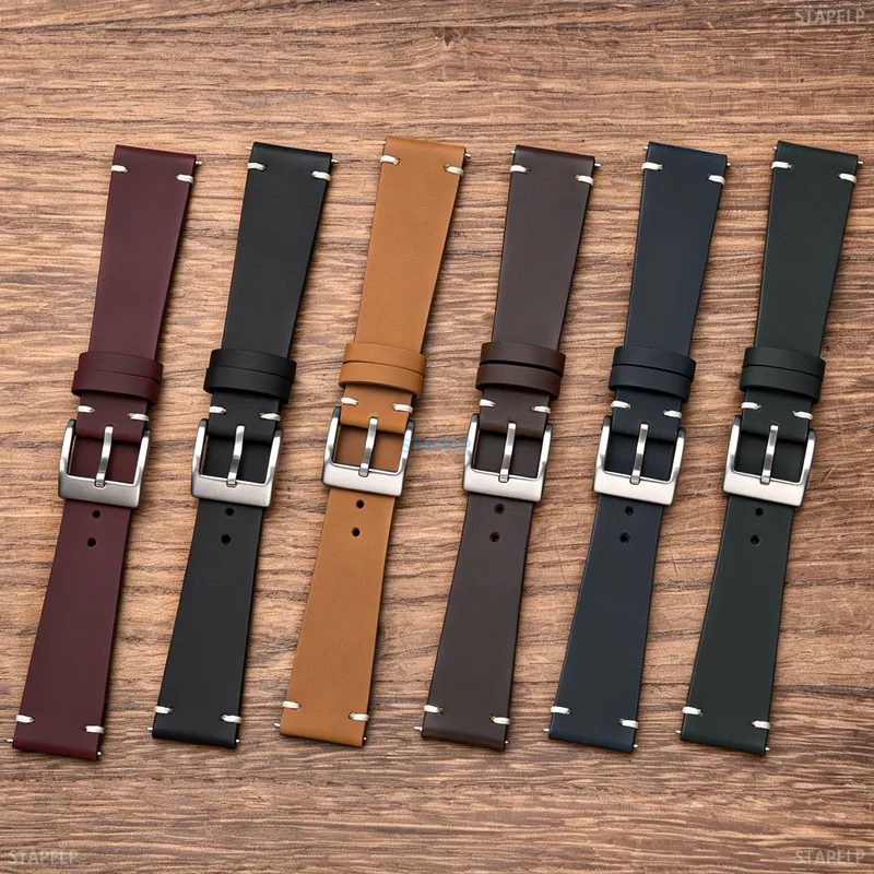 Bracelet montre cuir ciré 18 à 22 mm fait main