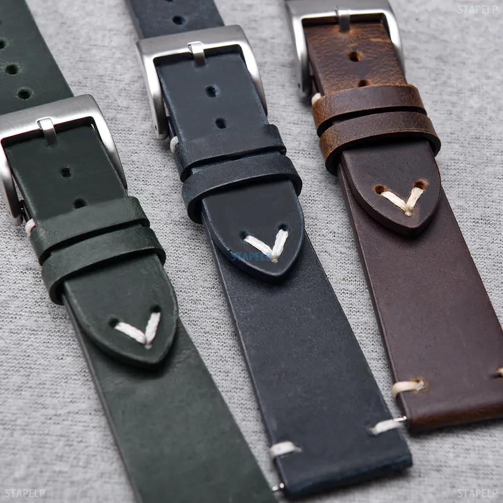 Bracelet montre cuir ciré 18 à 22 mm fait main