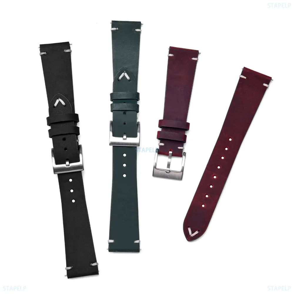 Bracelet montre cuir ciré 18 à 22 mm fait main
