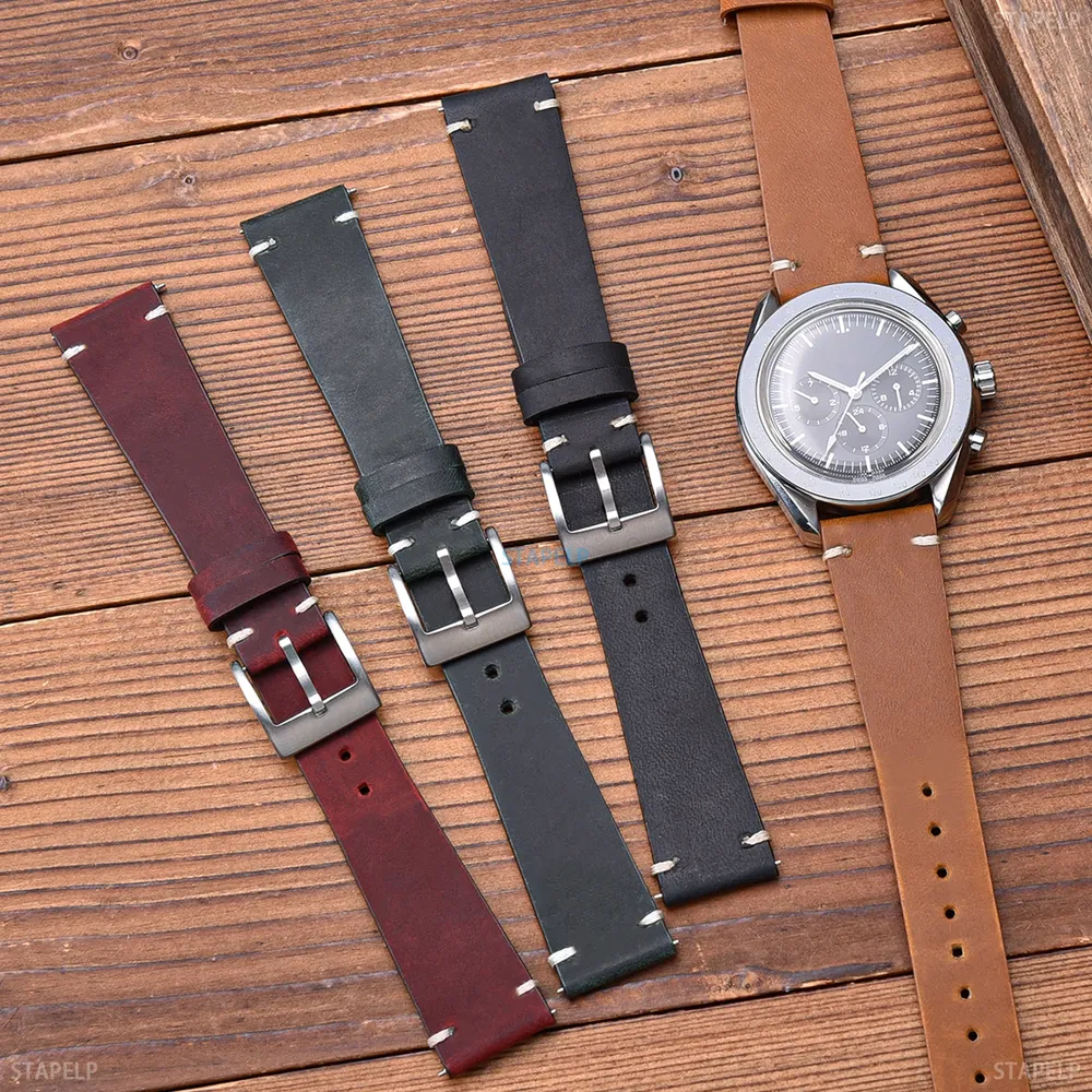 Bracelet montre cuir ciré 18 à 22 mm fait main