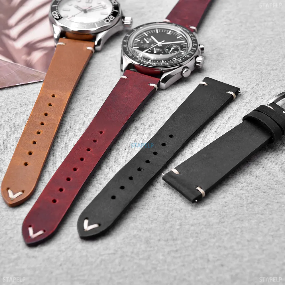 Bracelet montre cuir ciré 18 à 22 mm fait main