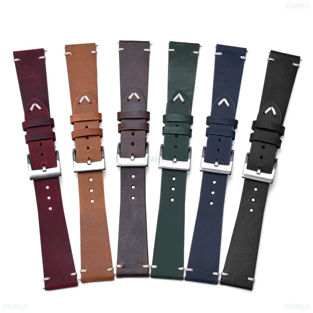 Bracelet montre cuir ciré 18 à 22 mm fait main