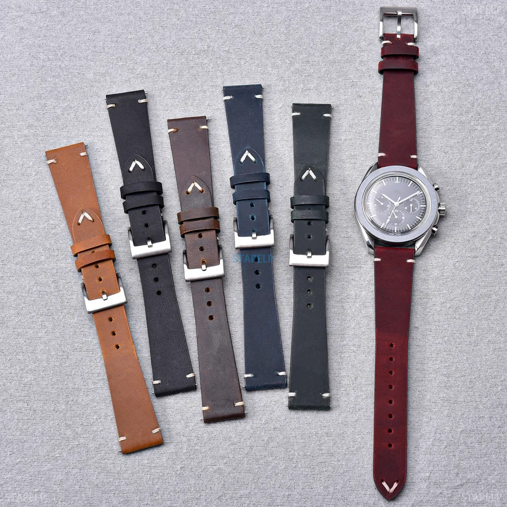 Bracelet montre cuir ciré 18 à 22 mm fait main