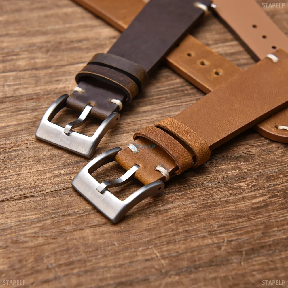 Bracelet montre cuir ciré 18 à 22 mm fait main