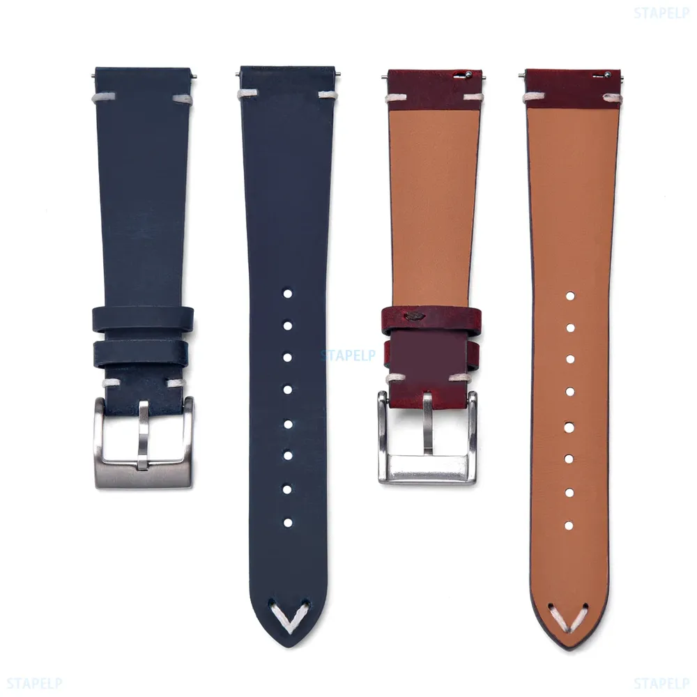 Bracelet montre cuir ciré 18 à 22 mm fait main