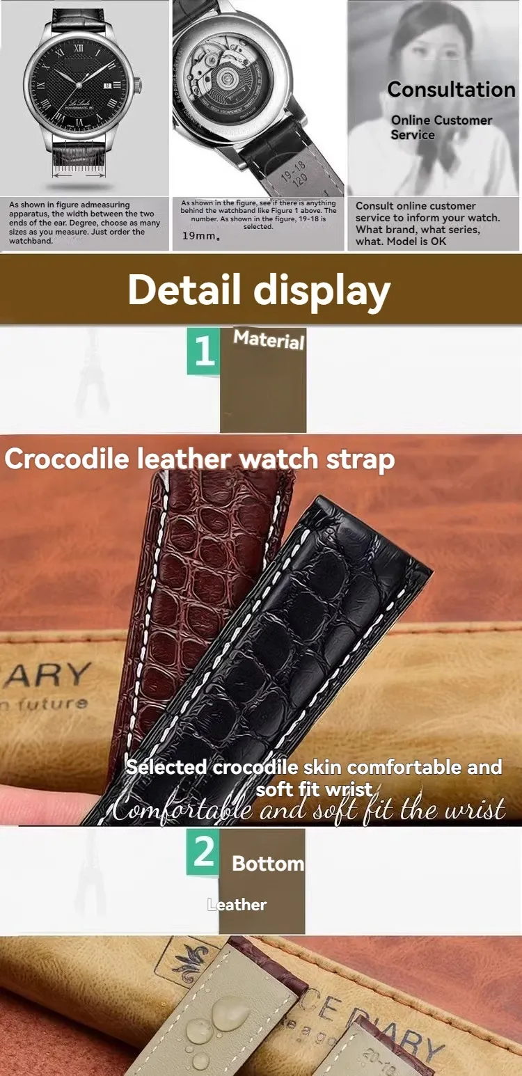 Bracelet montre cuir croco 12 à 19 mm boucle papillon
