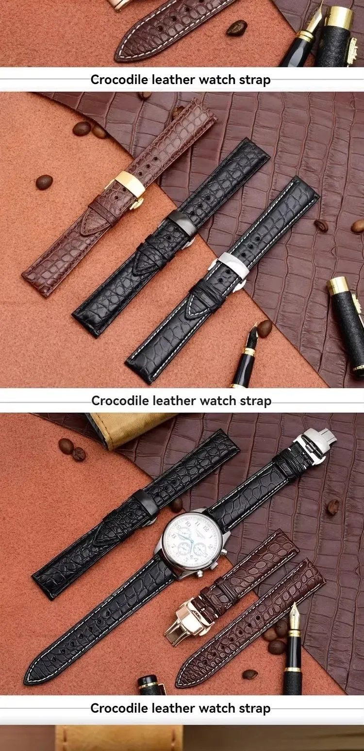 Bracelet montre cuir croco 12 à 19 mm boucle papillon