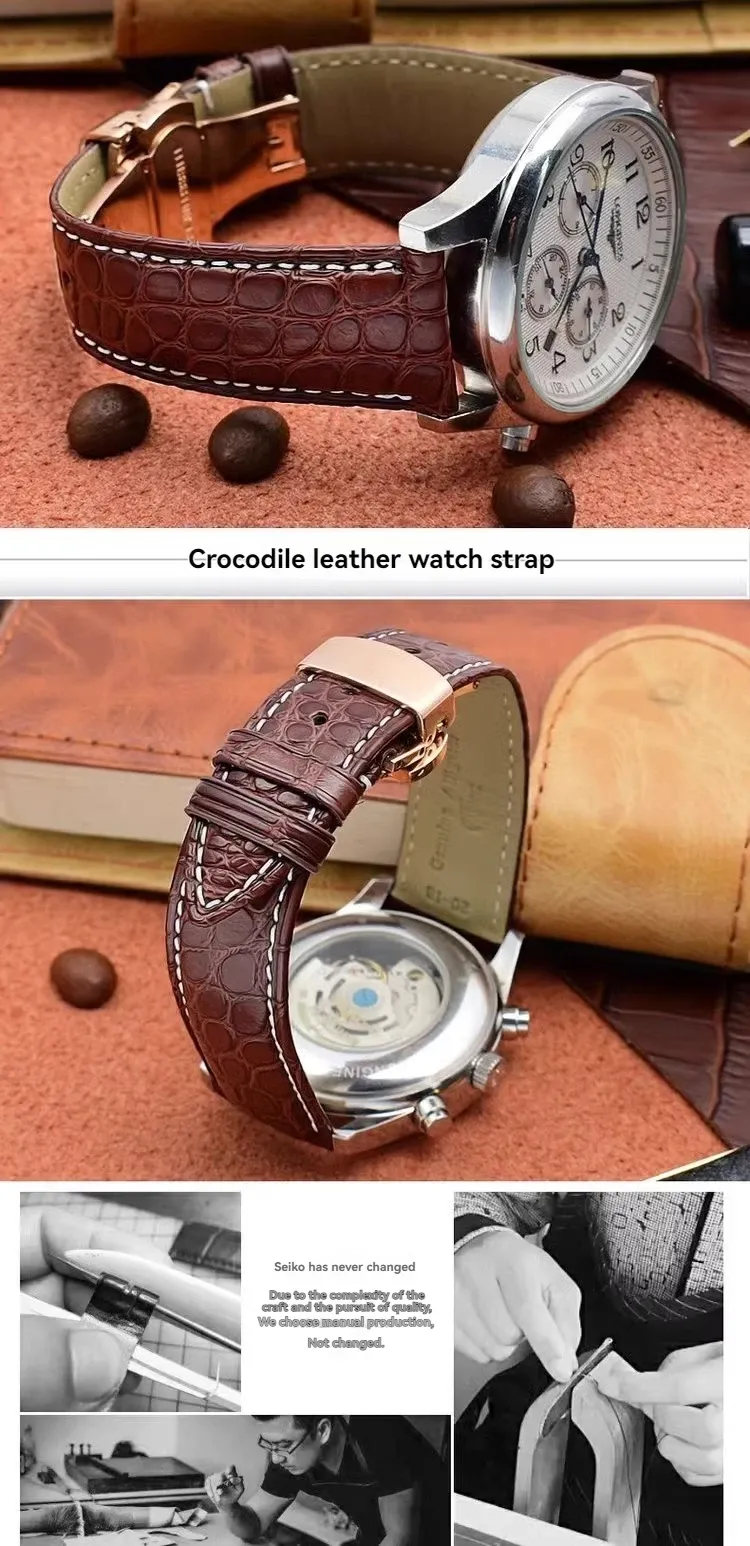 Bracelet montre cuir croco 12 à 19 mm boucle papillon