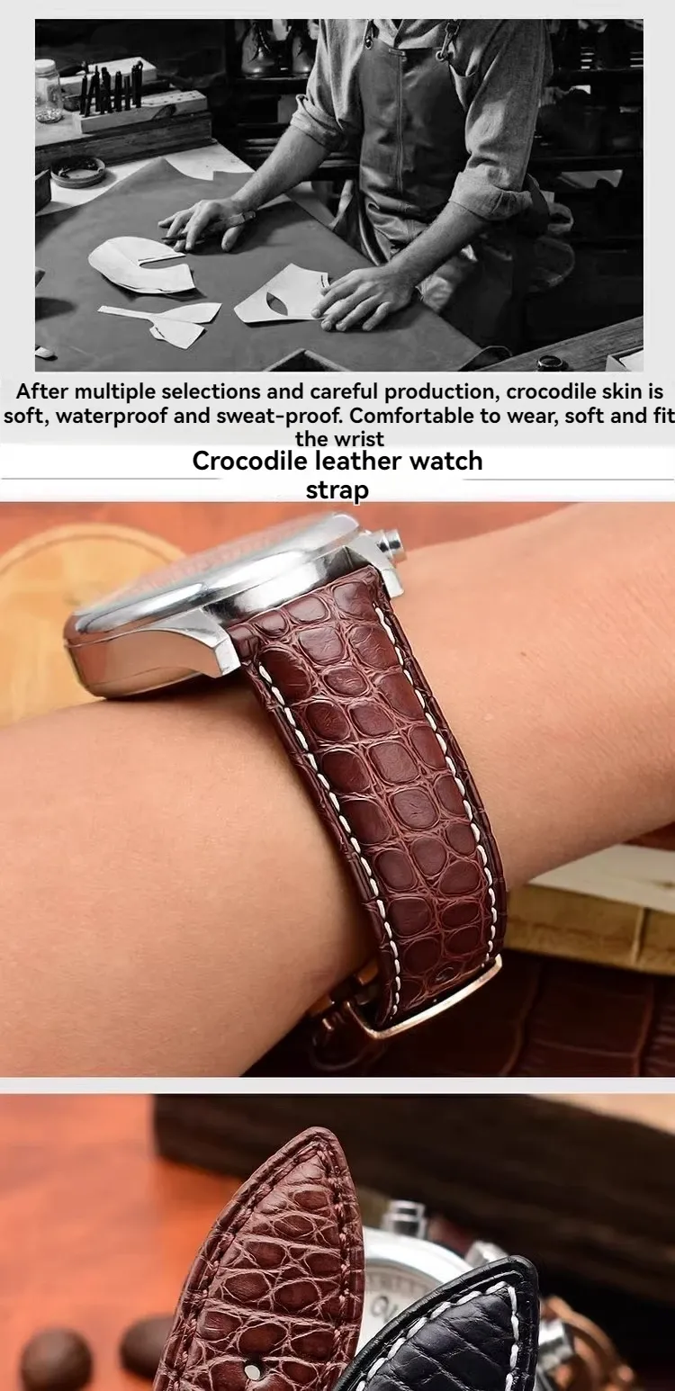 Bracelet montre cuir croco 12 à 19 mm boucle papillon
