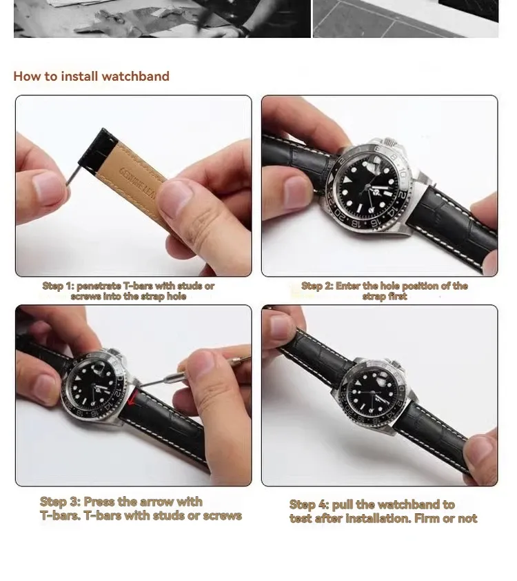 Bracelet montre cuir croco 12 à 19 mm boucle papillon