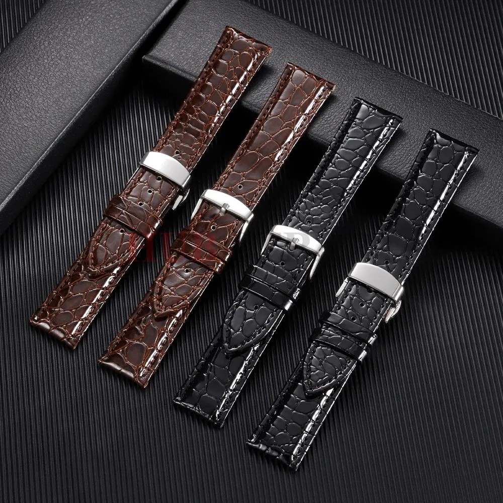 Bracelet montre cuir croco 12 à 20 mm boucle auto