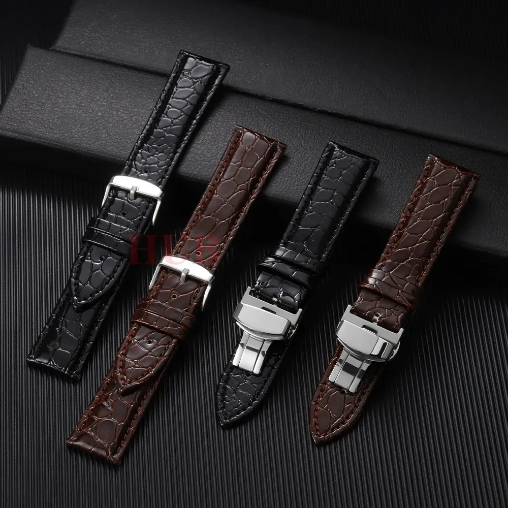 Bracelet montre cuir croco 12 à 20 mm boucle auto