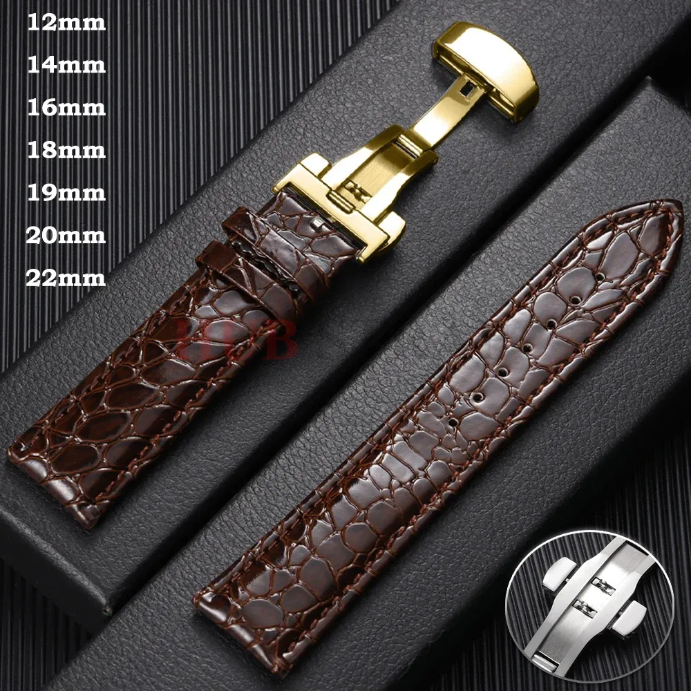 Bracelet montre cuir croco 12 à 20 mm boucle auto
