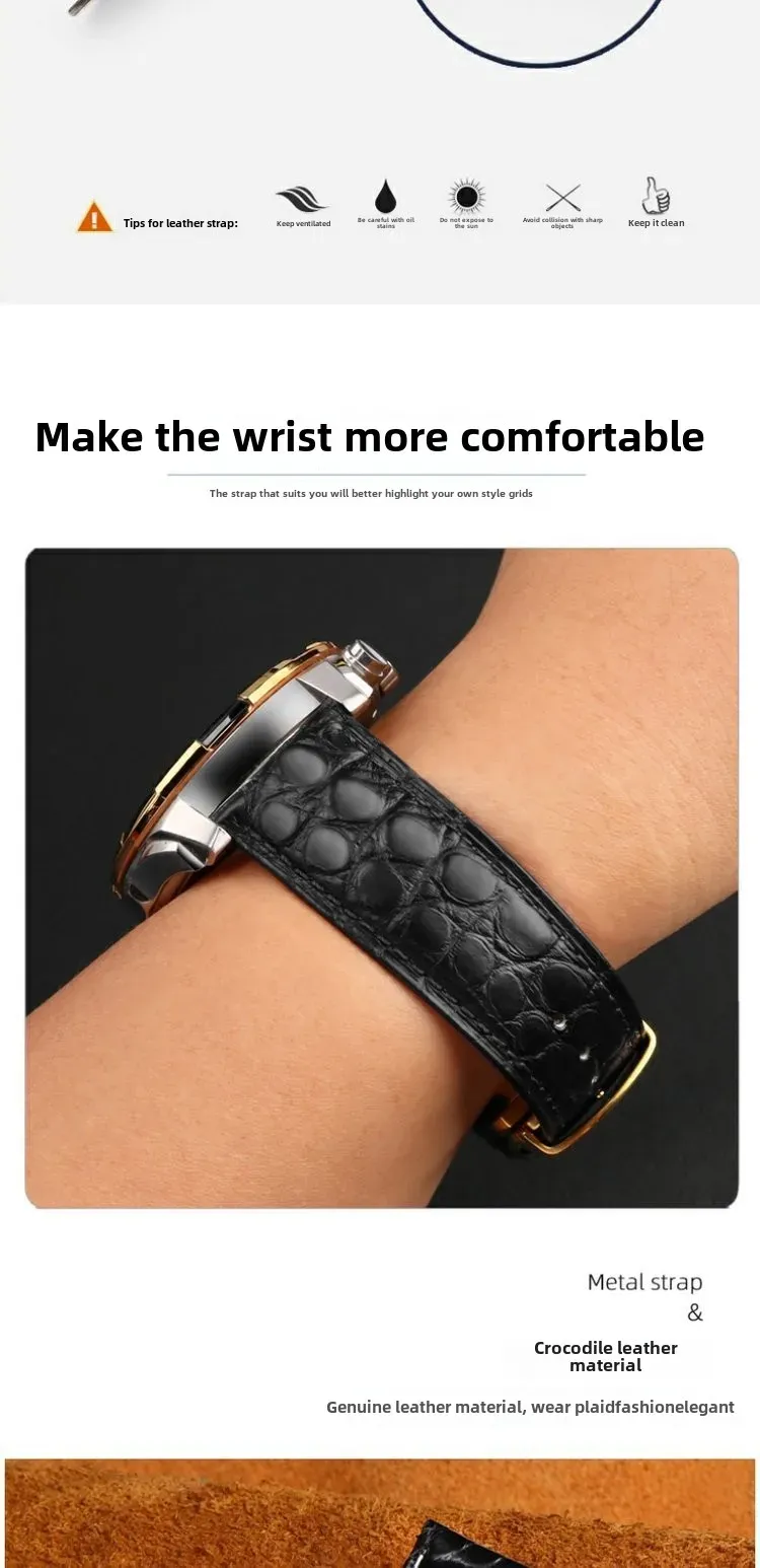 Bracelet montre cuir croco 12 à 22 mm sans boucle