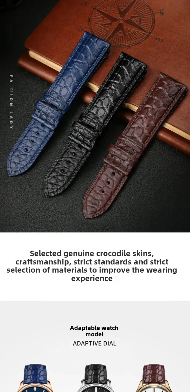 Bracelet montre cuir croco 12 à 22 mm sans boucle