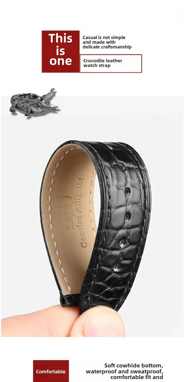 Bracelet montre cuir croco 12 à 22 mm sans boucle