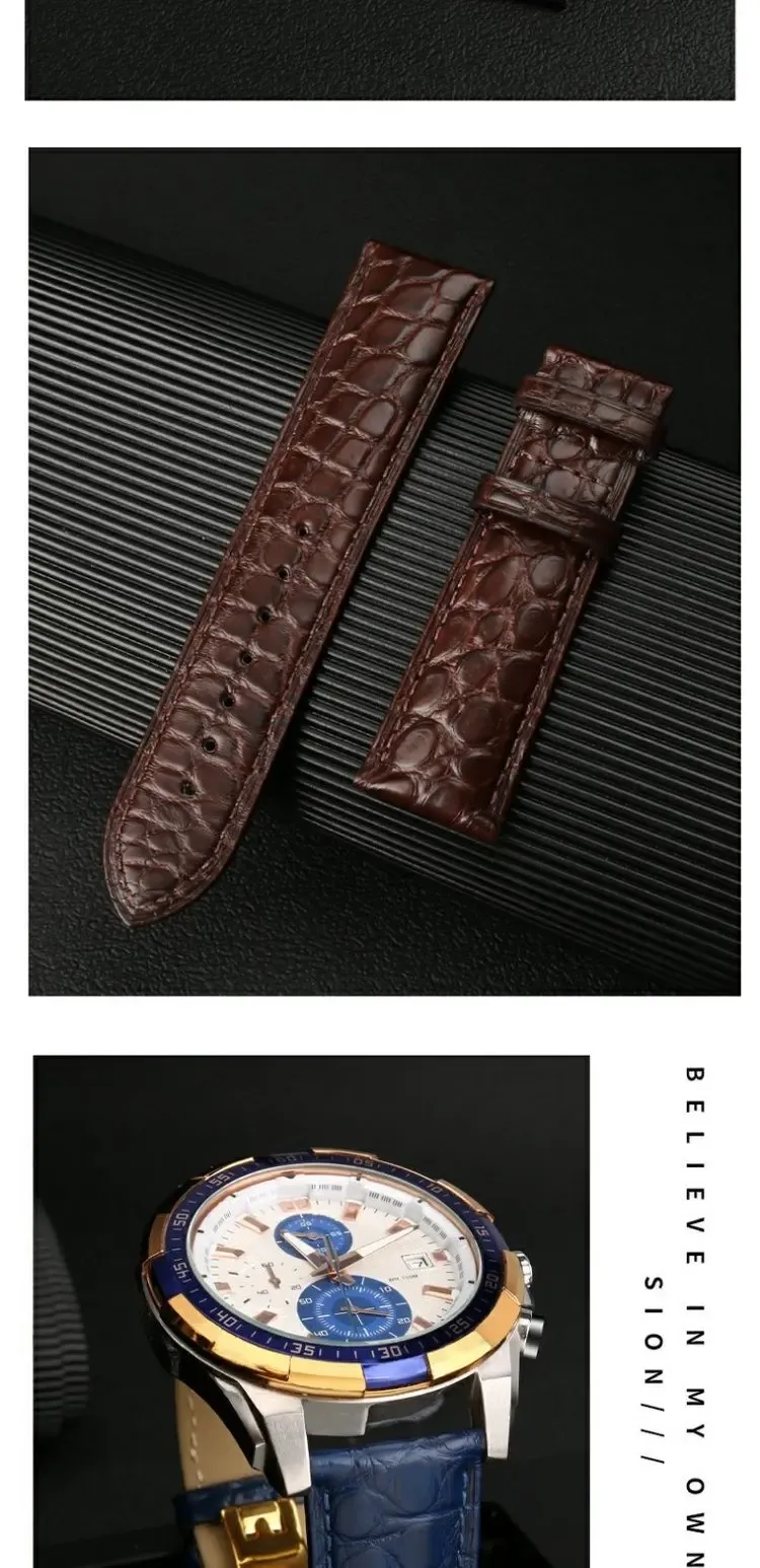 Bracelet montre cuir croco 12 à 22 mm sans boucle