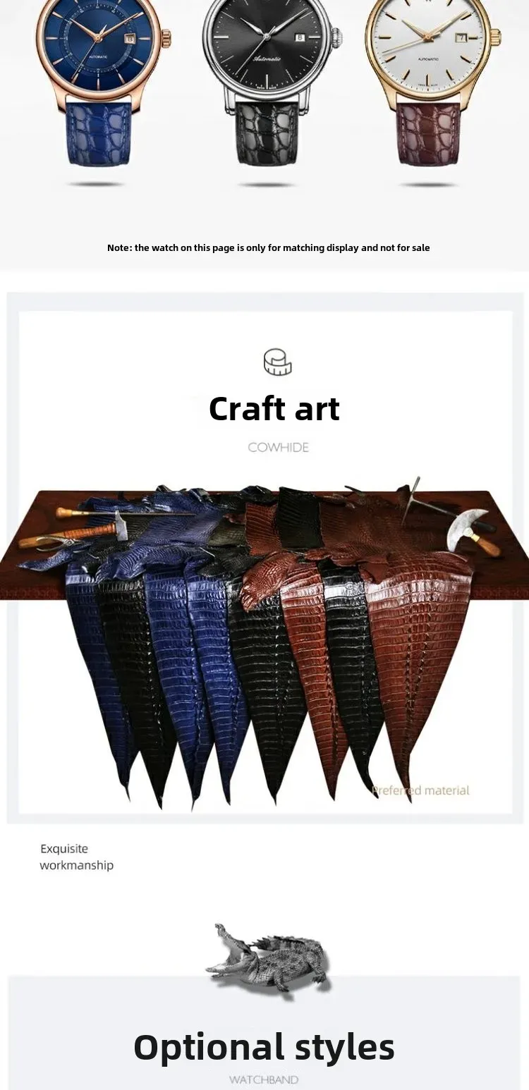 Bracelet montre cuir croco 12 à 22 mm sans boucle