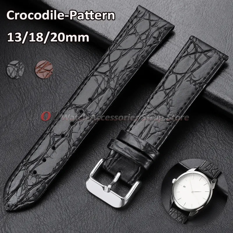 Bracelet montre cuir croco 13 à 20 mm vintage