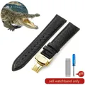 Bracelet montre cuir croco 14 à 22 mm – Couleur du bracelet Black-Golden-B1