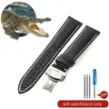 Bracelet montre cuir croco 14 à 22 mm – Couleur du bracelet Black White-Rose-B1